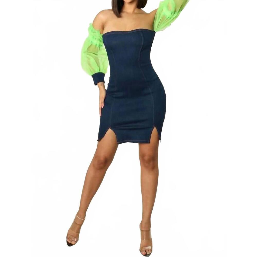 NEW MISS8 chiffon sleeve dress in green